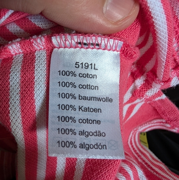 Lacoste Coral and White Striped Polo Shirt 6 - Picture 5 of 5